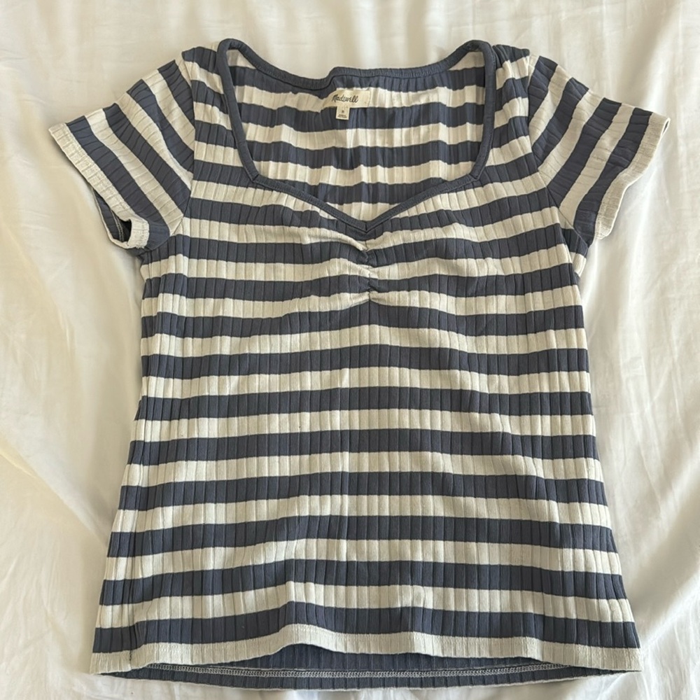 Madewell blue and white striped top